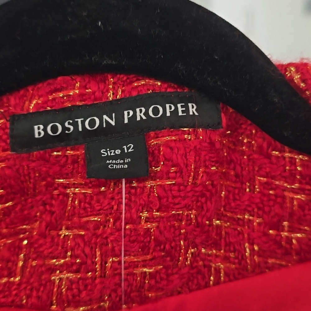 Boston Proper Red Textured Blazer with Floral Accents Sz 12 Nwt - Picture 5 of 6